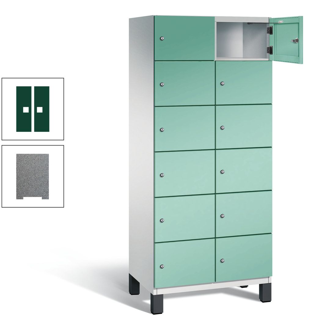 Fächerschrank, Stahlschrank, 12 Fächer, Türöffnungsbegrenzer, Füße, 1.980 x 800 x 525 mm (HxBxT), Korpus anthrazitgrau, Front anthrazitgrau