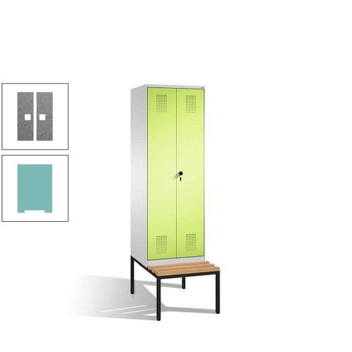 Doppel-Spind, Garderobenschrank, Buche Sitzbank untergebaut, 2 Abteile a 300 mm, Korpus anthrazitgrau, Tür anthrazitgrau, 2.090 x 600 x 815 mm (HxBxT)