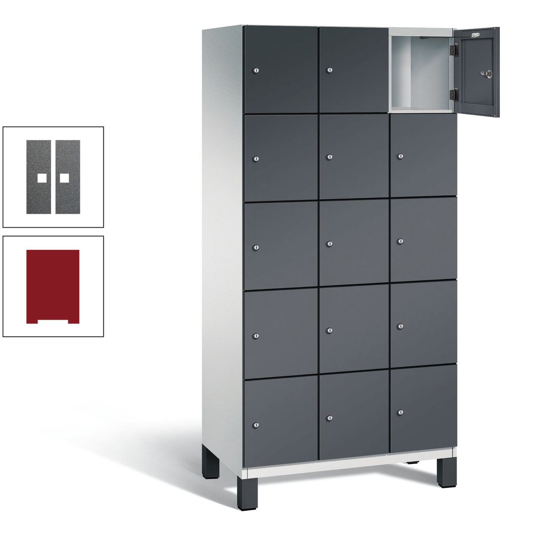 Fächerschrank, Stahlschrank, 15 Fächer, Türöffnungsbegrenzer, Füße, 1.980 x 900 x 525 mm (HxBxT), Korpus anthrazitgrau, Front anthrazitgrau