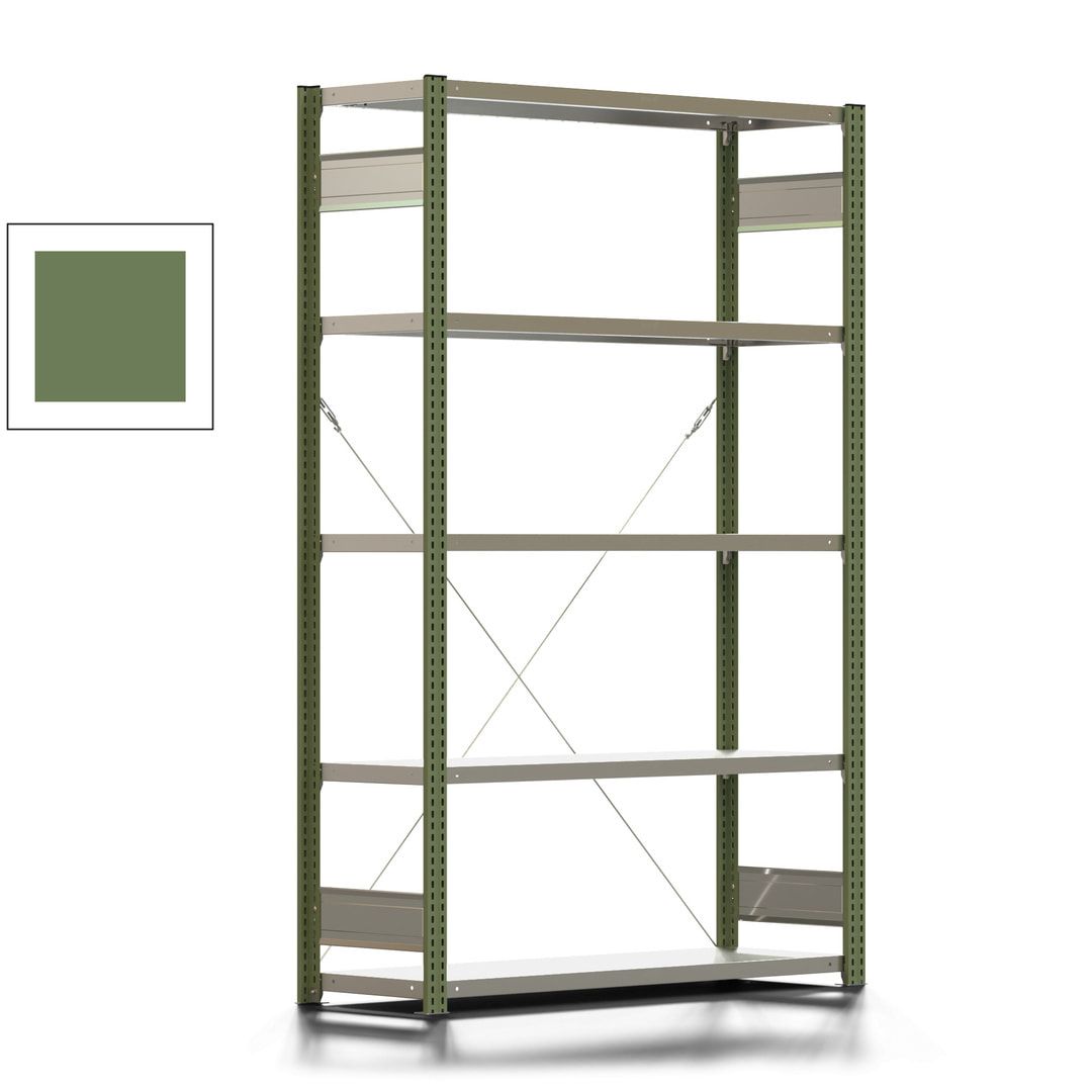 Fachbodenregal mit Tiefenriegel - 350 kg - 2.000 x 1.285 x 426 mm (HxBxT) - Anbauregal - 5 Böden - enzianblau - Lagerregal - Steckregal BERT