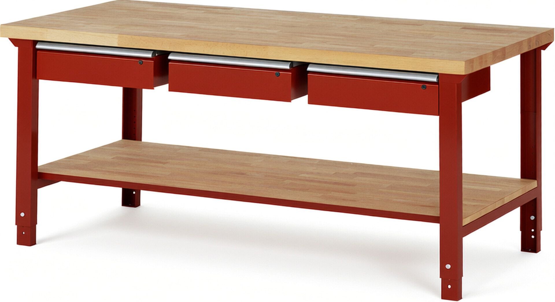 Werkbank mit Ablage - 3 Schubladen - 150:3 - höhenverstellbar 790 - 1.140 mm - 2.000 x 900 mm (BxT) - 750 kg - Buche - Anthrazitgrau