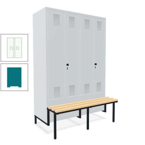 Doppel-Spind, Garderobenschrank, Buche Sitzbank integriert, 4 Abteile 300 mm, Korpus anthrazitgrau, Tür anthrazitgrau, 1.850 x 1.200 x 815 mm (HxBxT)