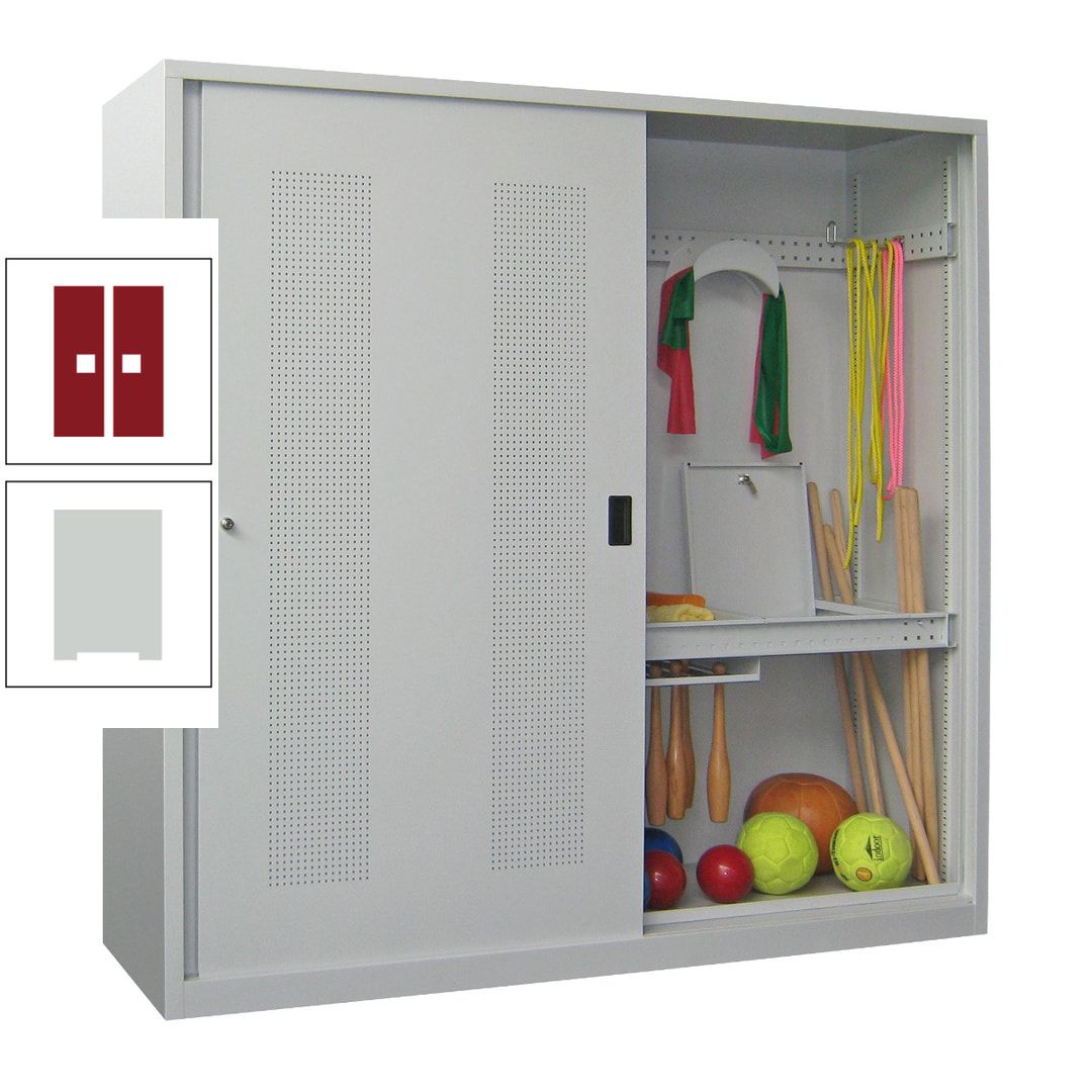 Ballschrank - Schiebetüren mit Lochfeld - Trennwand - 1.950x2.000x600 mm (HxBxT) - anthrazitgrau