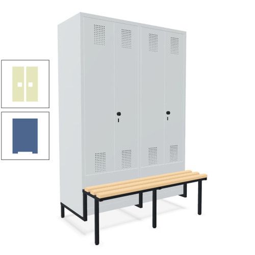 Doppel-Spind, Garderobenschrank, Buche Sitzbank integriert, 4 Abteile 300 mm, Korpus anthrazitgrau, Tür anthrazitgrau, 1.850 x 1.200 x 815 mm (HxBxT)