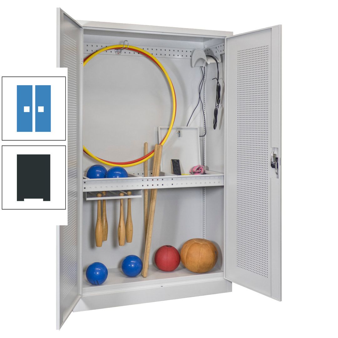 Sportschrank - Lochfeldtüren - Variante 1 - 1.950x1.200x500 mm (HxBxT) - anthrazitgrau