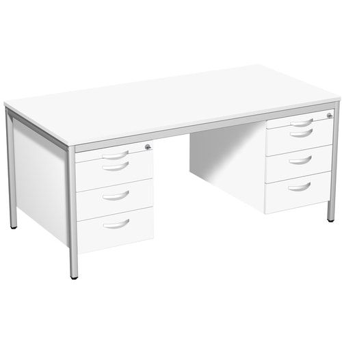 Schreibtisch 4-Fuß Eco - zwei Hängecontainer - 8 Schubfächer - abschließbar - 720 x 1.600 x 800 mm (HxBxT) - Gestell lichtgrau - Ahorn