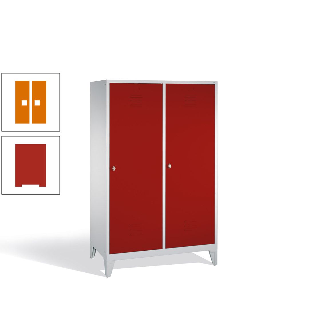 Doppel-Spind mit 2 Großtüren, Garderobenschrank mit Füßen, 4 Abteile a 300 mm, Korpus anthrazitgrau, Tür anthrazitgrau, 1.850 x 1.190 x 500 mm (HxBxT)
