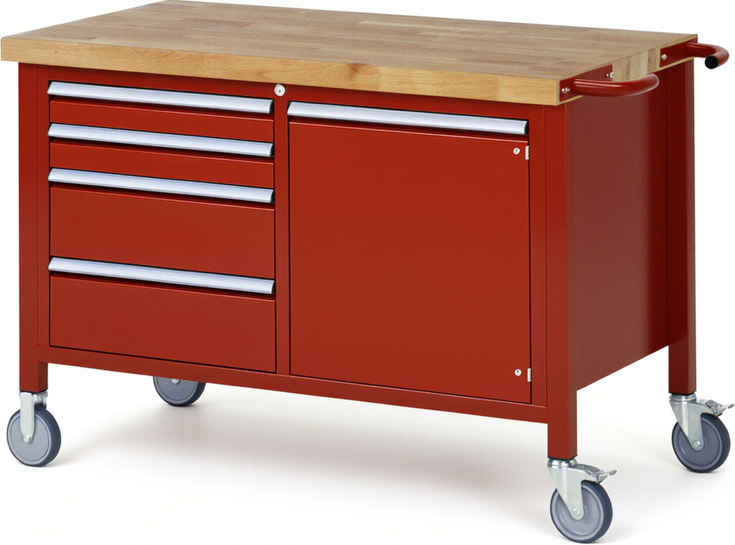 Mobile Werkbank, Schrank - 4 Schubladen - Teilauszug - 90:2/180:2 - Höhe 920-1.120 mm - 1.250 x 700 mm - 450 kg - Anthrazitgrau