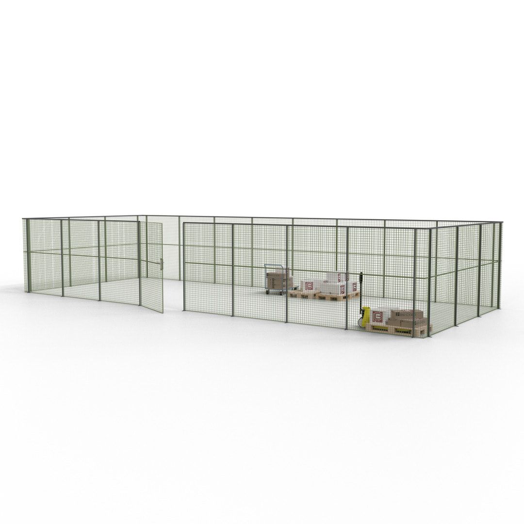 Maschinen Schutzgitter - Hallentrennwand - Sicherheitszaun - Tür - 33 m - 2.200 x 12.400 x 4.900 mm (HxBxT) - enzianblau