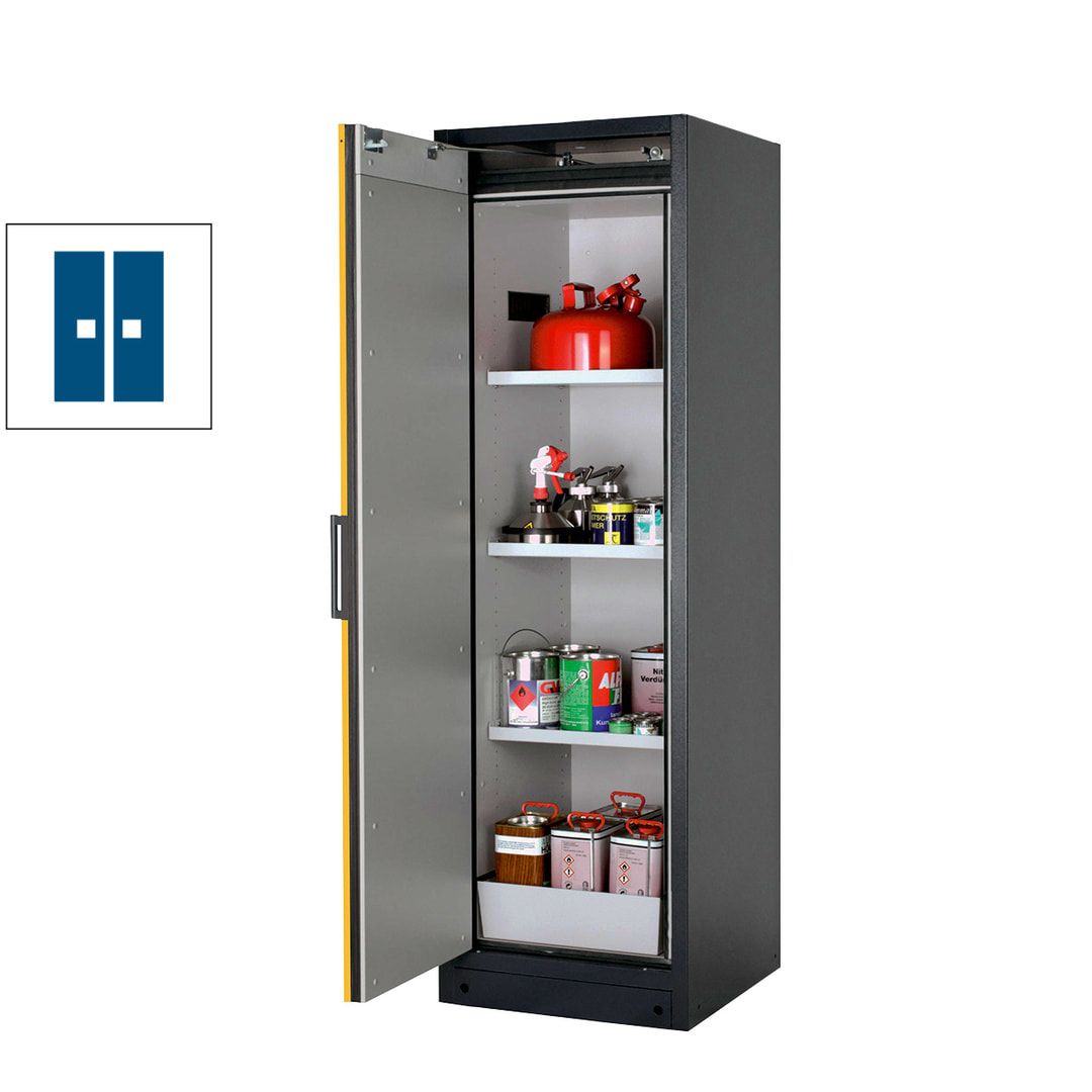 Gefahrstoffschrank - 1.953x599x615 mm - 2 Wannen PP - Türanschlag Links - Front enzianblau