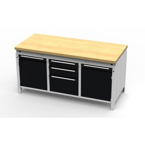 OTTOKIND Werkbank - bündige Arbeitsplatte - 810 x 1.695 x 750 mm (HxBxT) - 3 Schubladen - 2 Schränke - lichtgrau