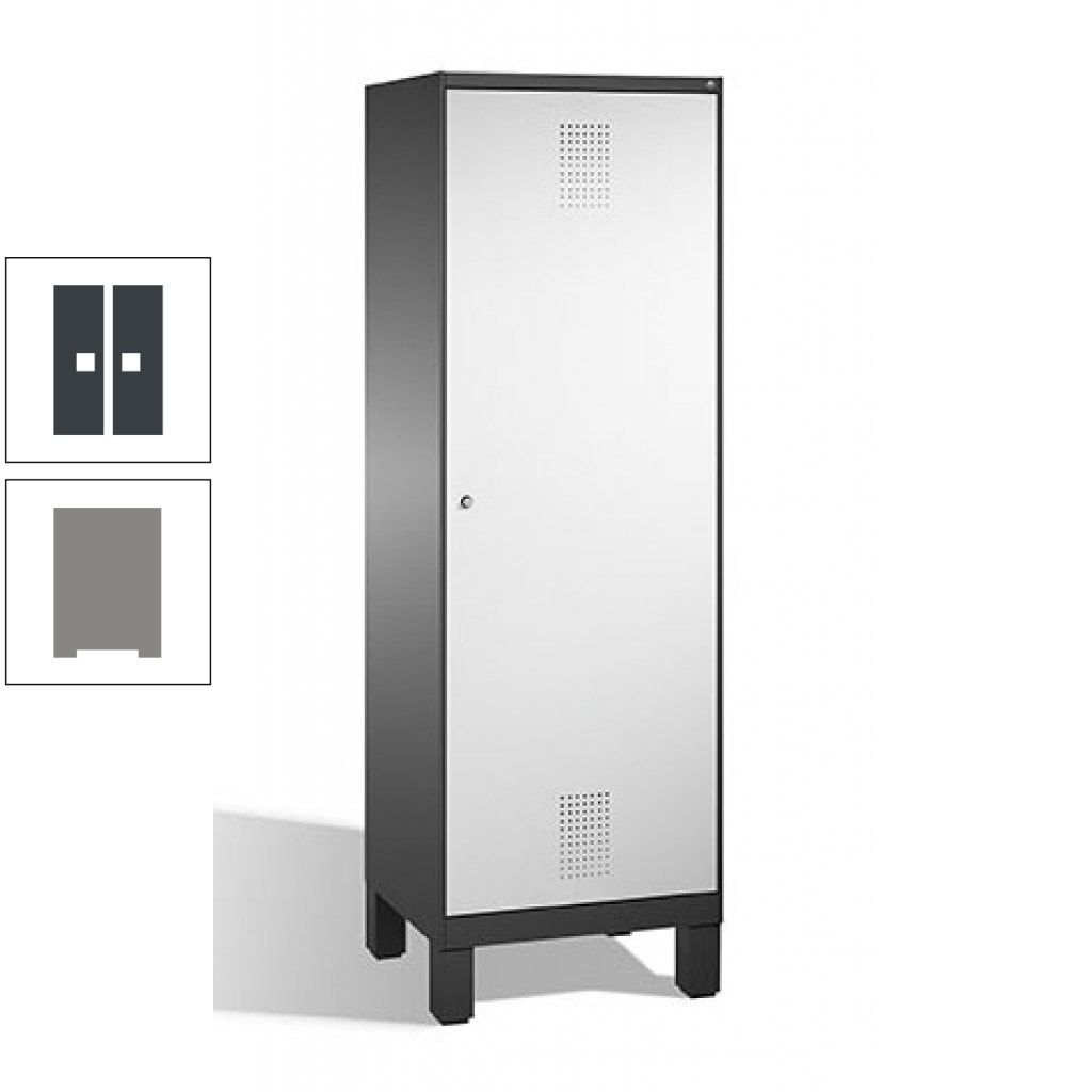 Doppel-Spind, Garderobenschrank, 1 Tür für 2 Abteile a 300 mm, Korpus anthrazitgrau, Türen anthrazitgrau, 1.850 x 600 x 500 mm (HxBxT)