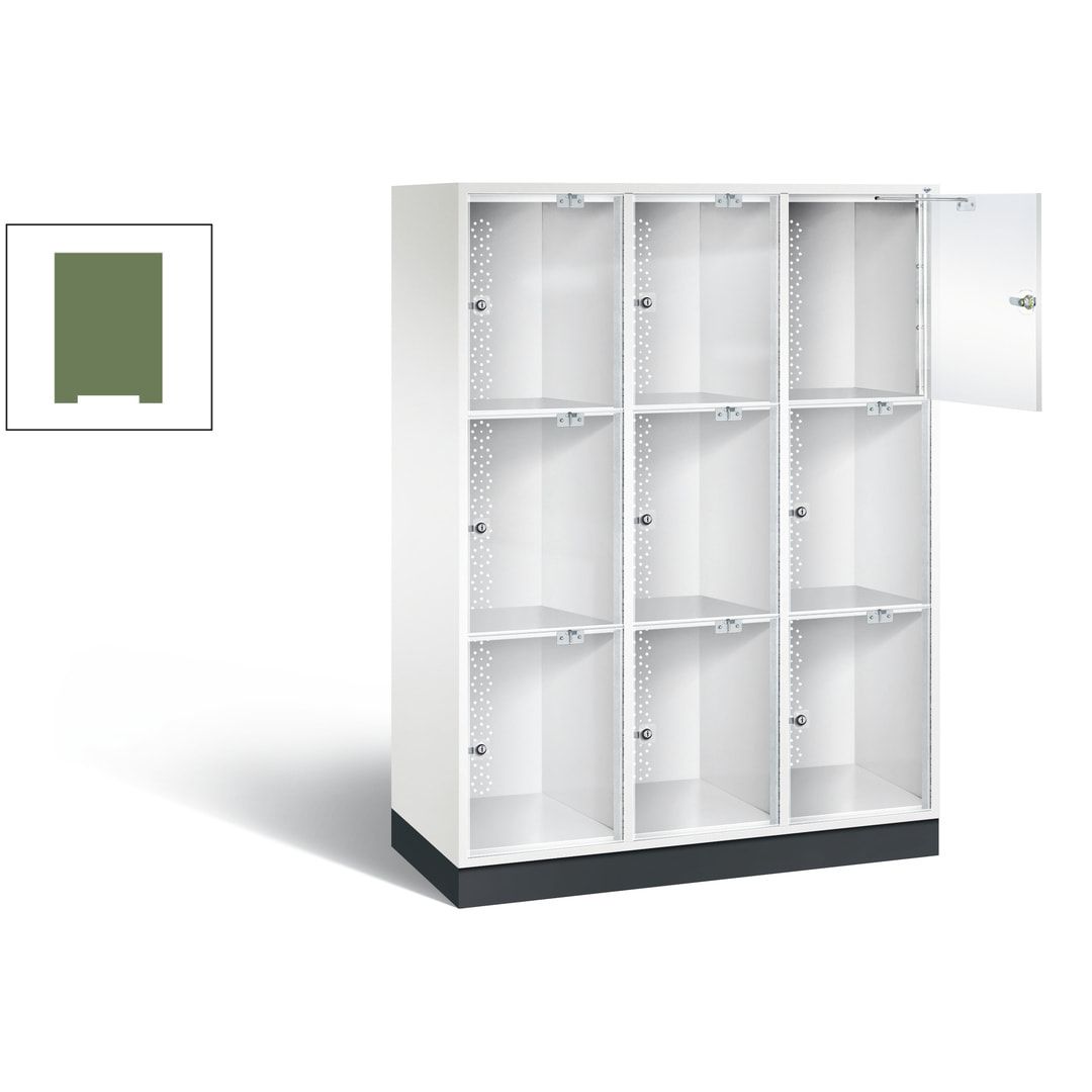 Schließfachschrank, Fächerschrank mit Türen aus Acrylglas, 2 Abteile, 6 Fächer, Zylinderschloss, 1.750 x 1.220 x 500 mm (HxBxT), Korpus anthrazitgrau