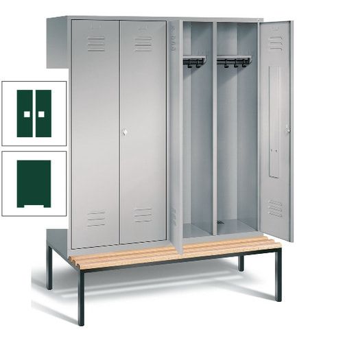Doppel-Spindschrank, Buche Sitzbank untergebaut, 4 Abteile a 400 mm, Korpus lichtgrau, Tür anthrazitgrau, 2.090 x 1.590 x 815 mm (HxBxT)