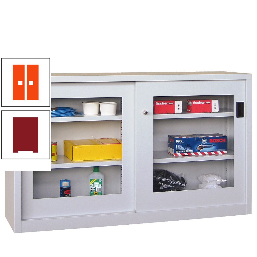Schiebetürenschrank - Sichtfenstertüren - 1.000x1.500x600 mm (HxBxT) - 4 Böden, verzinkt - Zylinderschloss - anthrazitgrau