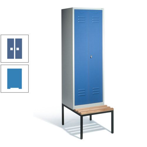 Doppel-Spindschrank, Buche Sitzbank untergebaut, 2 Abteile a 300 mm, Korpus lichtgrau, Tür anthrazitgrau, 2.090 x 610 x 815 mm (HxBxT)