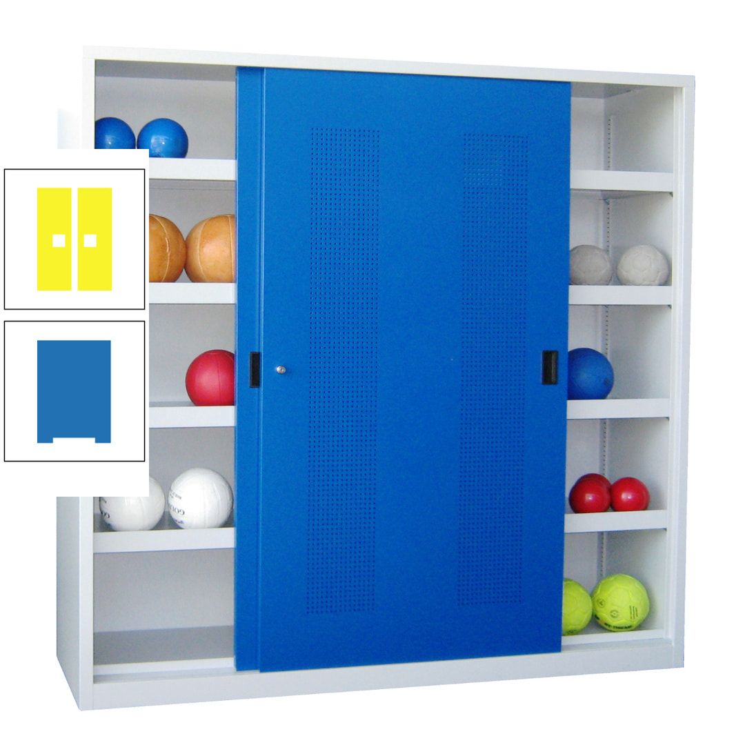 Ballschrank - Schiebetüren mit Lochfeld - Trennwand - 8 Böden - 1.950x2.000x600 mm (HxBxT) - anthrazitgrau