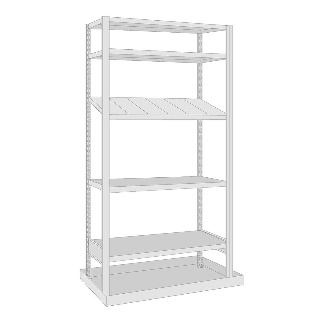 Fachbodenregal mit Auffangwanne - 150 kg - 4 Fachböden - 1 Schrägboden - 2.000 x 1.005 x 500 mm (HxBxT) - Anbauregal - verzinkt