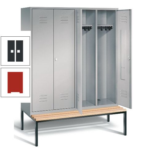 Doppel-Spindschrank, Buche Sitzbank untergebaut, 4 Abteile a 400 mm, Korpus lichtgrau, Tür anthrazitgrau, 2.090 x 1.590 x 815 mm (HxBxT)