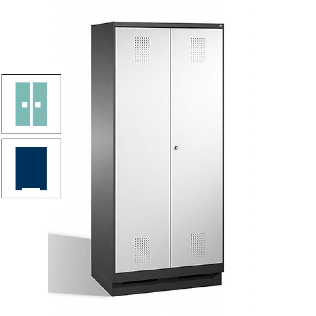 Doppel-Spind, Doppeltüren, Garderobenschrank mit Sockel, 2 Abteile a 400 mm, Korpus anthrazitgrau, Tür anthrazitgrau, 1.800 x 800 x 500 mm (HxBxT)