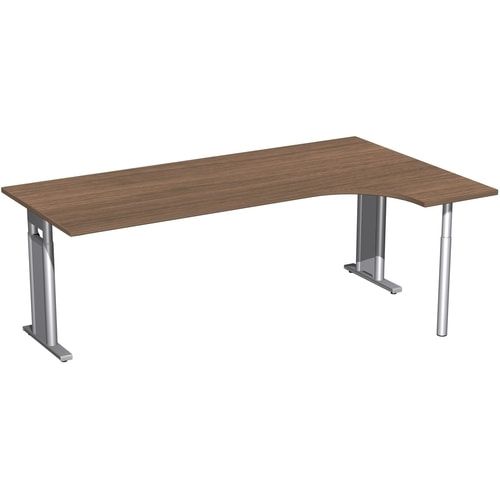 Eckschreibtisch, Ecke rechts, Füße einseitig verkürzt, C-Fuß Pro, höhenverstellbar, 680-820 x 1.600 x 1.200 mm (HxBxT), Dekor Ahorn