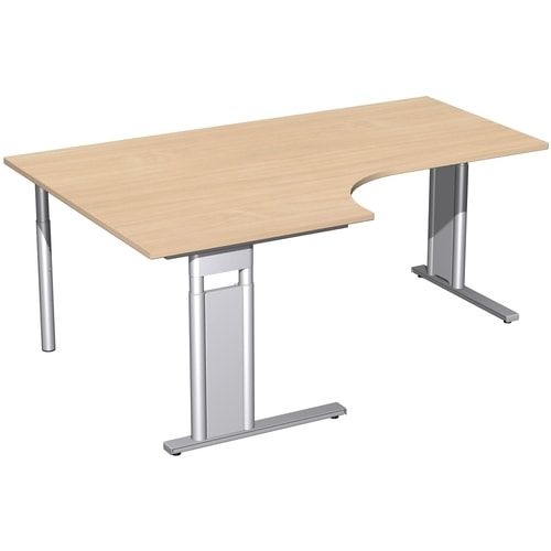 Eckschreibtisch, Eckteil 800 mm, links, Füße einseitig verkürzt, C-Fuß Pro, höhenverstellbar, 680-820 x 1.600 x 1.200 mm (HxBxT), Dekor Ahorn