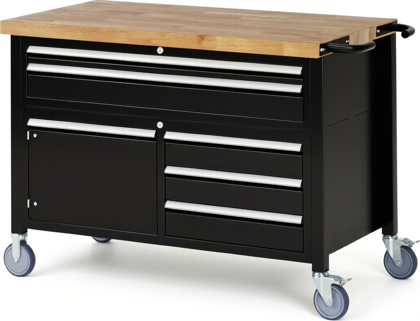 Mobile Werkbank, Schrank - 5 Schubladen - Teilauszug - 60:1/120:4 - Höhe 920-1.120 mm - 1.250 x 700 mm - 450 kg - Anthrazitgrau