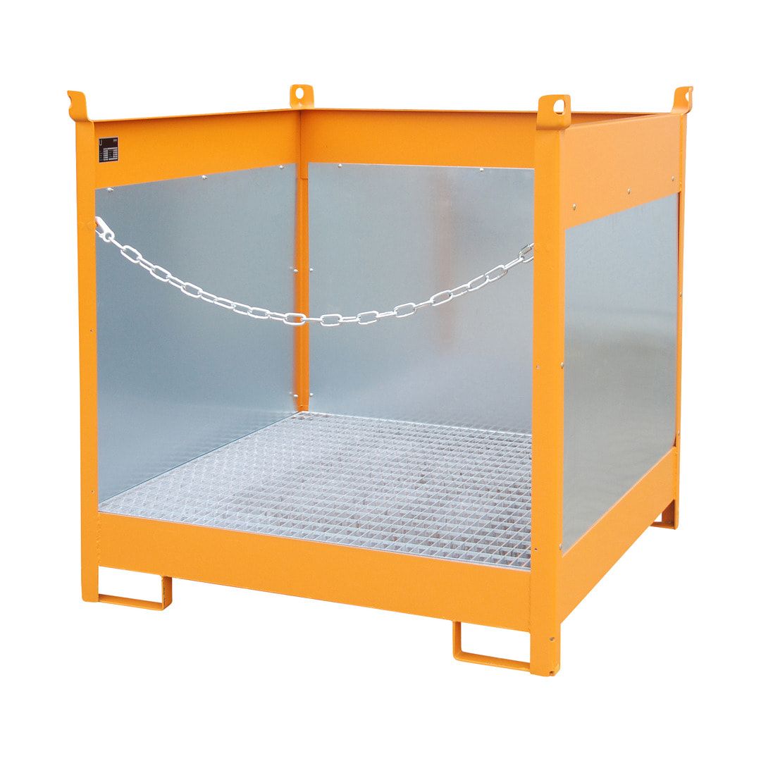 Fass-Stapelpalette - für 4 x 200-l-Fässer - Volumen 220 l - 1.435 x 1.410 x 1.410 mm (HxBxT) - Spritzschutzwände - feuerrot