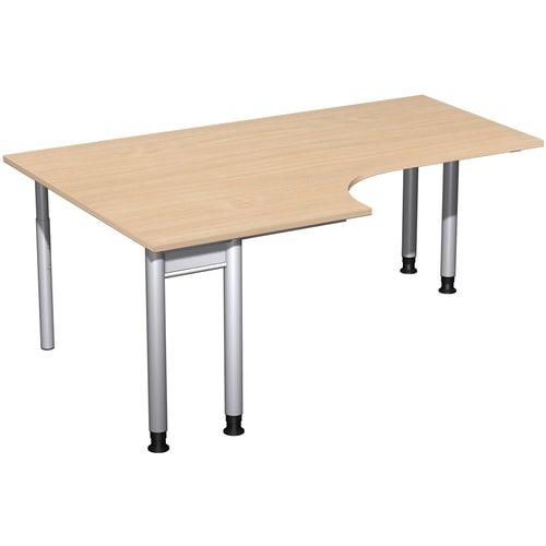 Eckschreibtisch, Eckteil 800 mm, links, Füße einseitig verkürzt, 4-Fuß Pro, höhenverstellbar, 680-800 x 1.600 x 1.200 mm (HxBxT), Dekor Ahorn