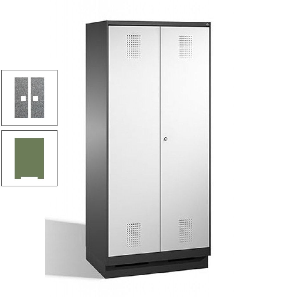 Doppel-Spind, Doppeltüren, Garderobenschrank mit Sockel, 2 Abteile a 400 mm, Korpus anthrazitgrau, Tür anthrazitgrau, 1.800 x 800 x 500 mm (HxBxT)