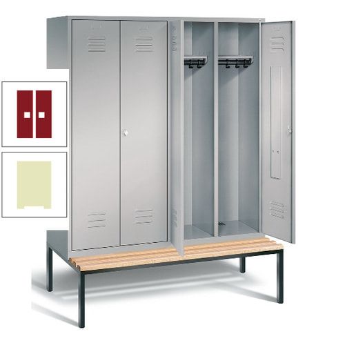 Doppel-Spindschrank, Buche Sitzbank untergebaut, 4 Abteile a 400 mm, Korpus lichtgrau, Tür anthrazitgrau, 2.090 x 1.590 x 815 mm (HxBxT)