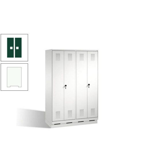 Doppel-Spind, Doppeltüren, Garderobenschrank mit Sockel, 4 Abteile a 300 mm, Korpus anthrazitgrau, Tür anthrazitgrau, 1.800 x 1.200 x 500 mm (HxBxT)