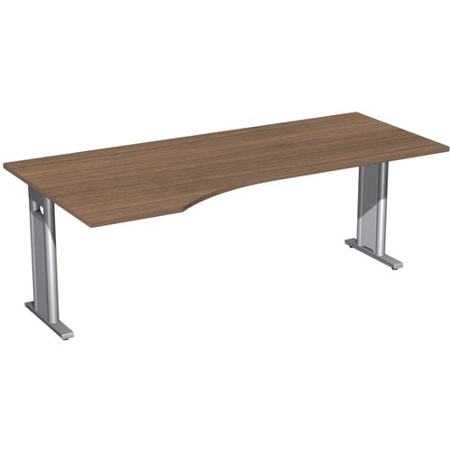 Eckschreibtisch, Ecke links, Füße einseitig verkürzt, C-Fuß Pro, 720 x 1.600 x 1.000 mm (HxBxT), Gestell silber, Dekor Ahorn
