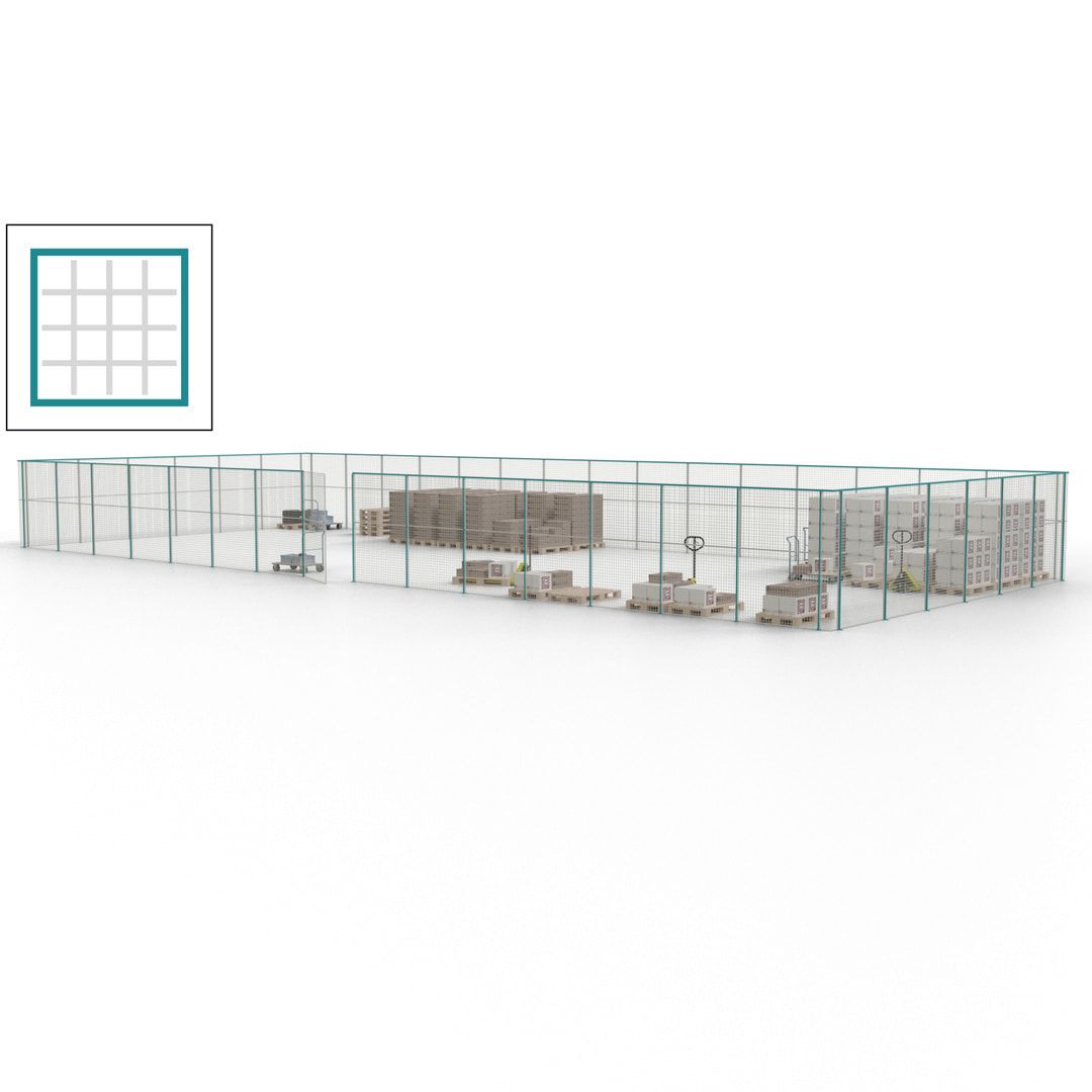 Maschinen Schutzgitter - Hallentrennwand - Sicherheitszaun - Tür - 63 m - 2.200 x 22.900 x 9.400 mm (HxBxT) - enzianblau