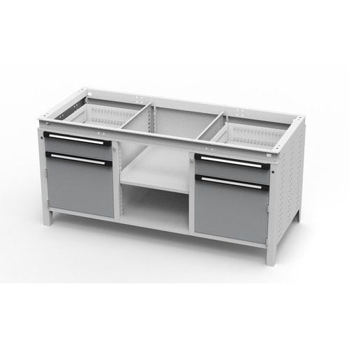 OTTOKIND Werkbank - bündig Arbeitsplatte - 850 x 1.695 x 750 mm (HxBxT) - 2 Schubladen - 2 Schränke - 2 Ablageböden - lichtgrau