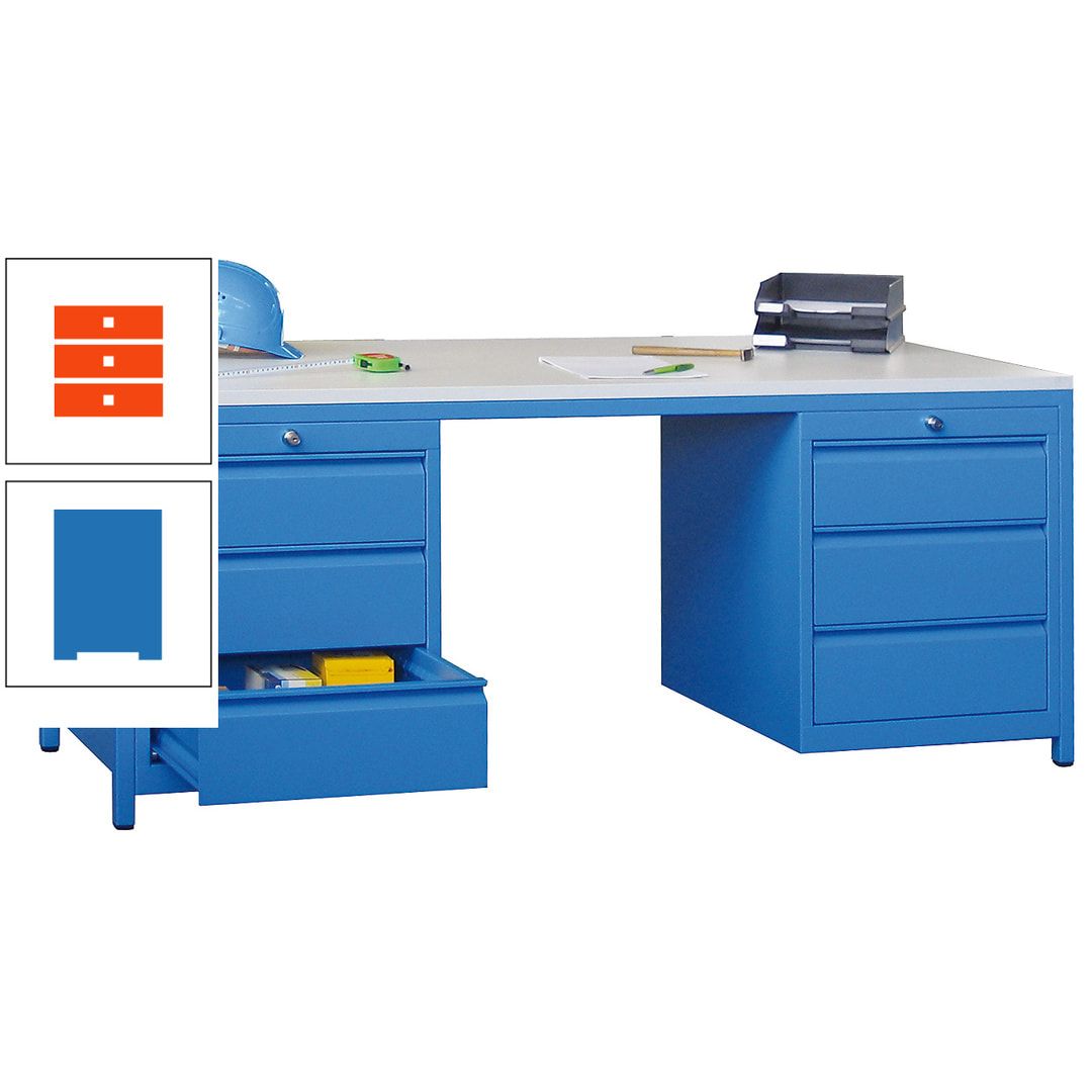 Meisterschreibtisch - 2 Schubladenblöcke - 6 Schubladen - 720 x 1.700 x 800 mm (HxBxT) - anthrazitgrau
