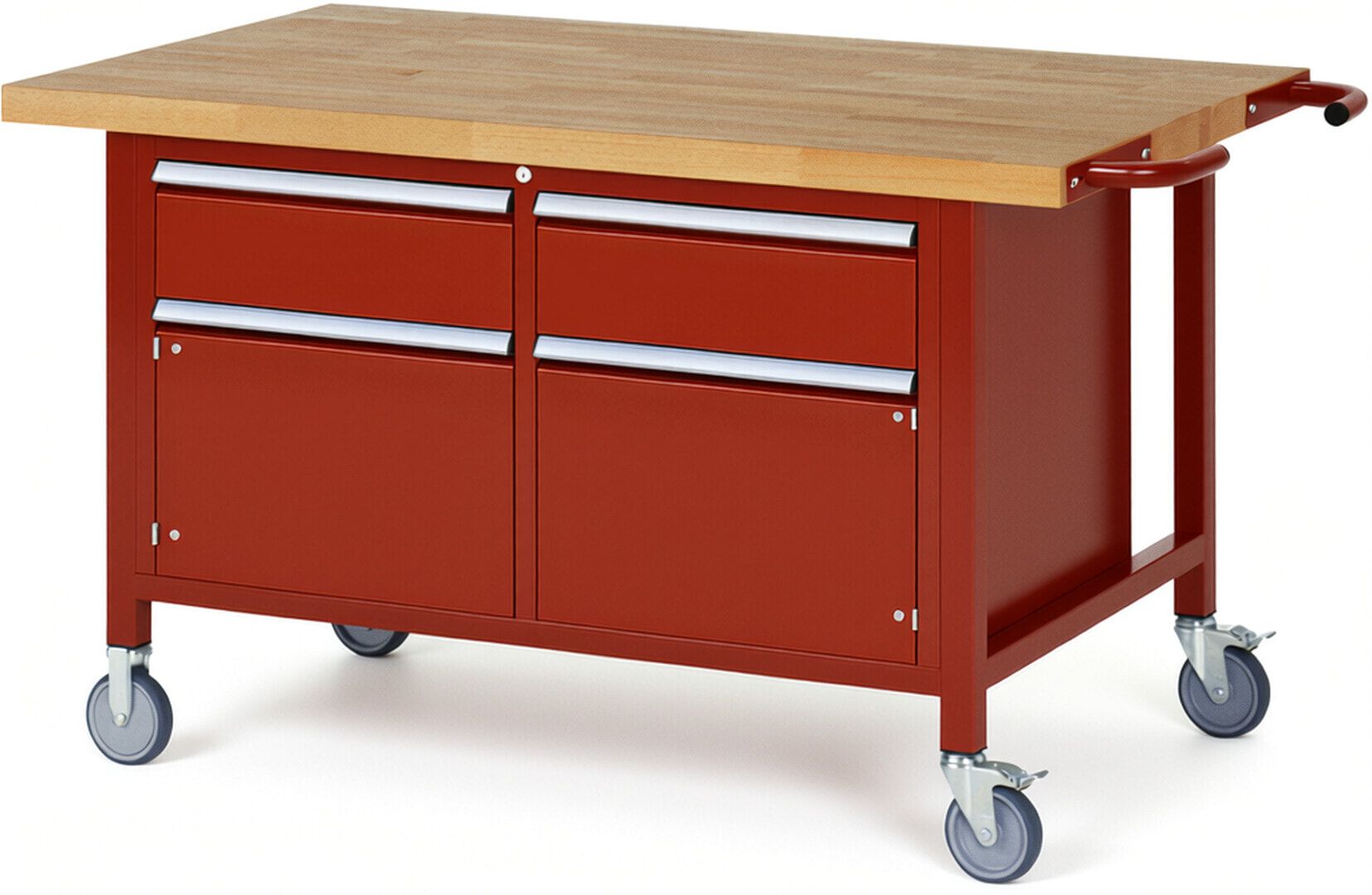 Mobile Werkbank, 2 Schränke - 2 Schubladen - Teilauszug - 180:2 - Höhe 880-1.080 mm - 1.500 x 900 mm - 450 kg - Buche - Anthrazitgrau