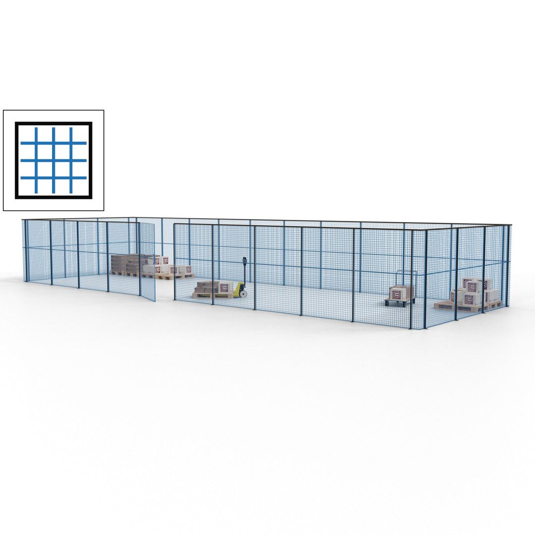 Maschinen Schutzgitter - Hallentrennwand - Sicherheitszaun - Tür - 39 m - 2.200 x 15.400 x 4.900 mm (HxBxT) - enzianblau