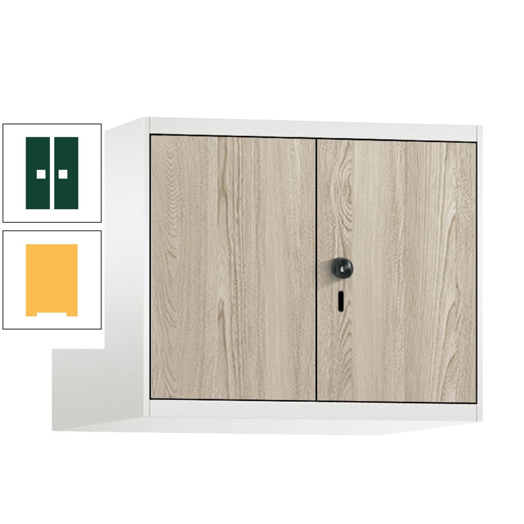 Aufsatzschrank, Schrankaufsatz, Türen paarweise, 2 Fächer a 300 mm, Farbe Pastellgelb, Tür anthrazitgrau , 500 x 600 x 500 mm (HxBxT)