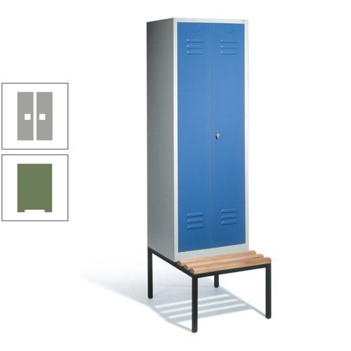 Doppel-Spindschrank, Buche Sitzbank untergebaut, 2 Abteile a 300 mm, Korpus lichtgrau, Tür anthrazitgrau, 2.090 x 610 x 815 mm (HxBxT)