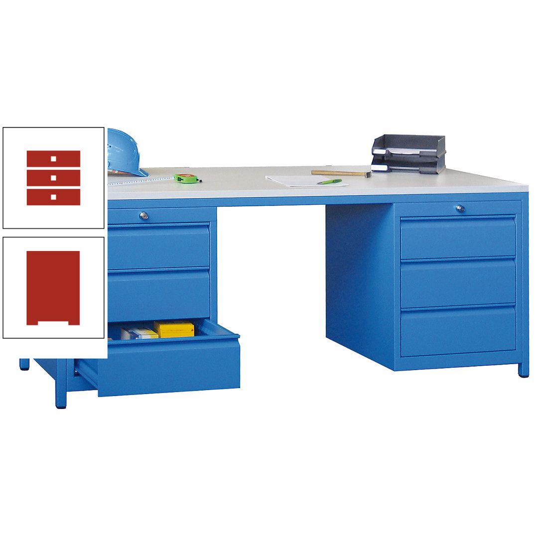 Meisterschreibtisch - 2 Schubladenblöcke - 6 Schubladen - 720 x 1.700 x 800 mm (HxBxT) - anthrazitgrau