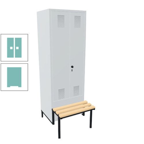 Doppel-Spind, Garderobenschrank, Buche Sitzbank integriert, 2 Abteile a 400 mm, Korpus anthrazitgrau, Tür anthrazitgrau, 1.850 x 800 x 815 mm (HxBxT)
