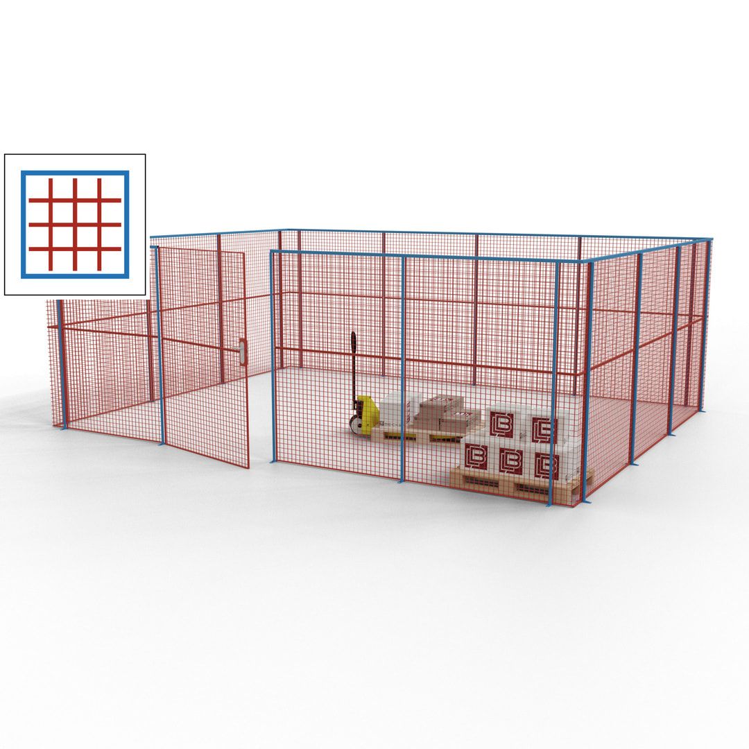 Maschinen Schutzgitter - Hallentrennwand - Sicherheitszaun - Tür - 21 m - 2.200 x 6.400 x 4.900 mm (HxBxT) - enzianblau