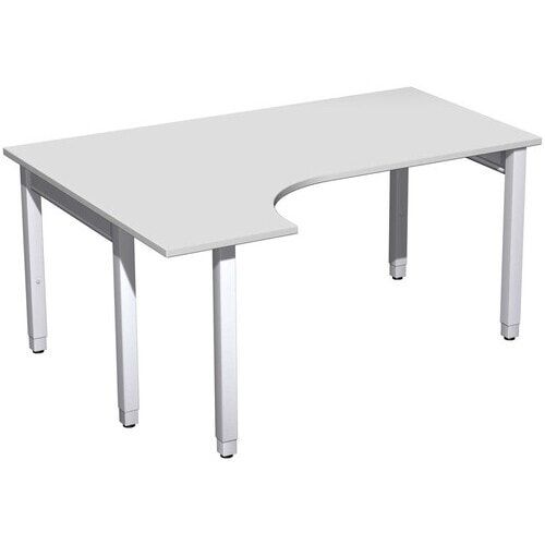 Eckschreibtisch, Ecke links, Füße einseitig verkürzt, 4-Fuß Quadrat Pro, höhenverstellbar, 680-800 x 1.600 x 1.200 mm (HxBxT), Dekor Ahorn