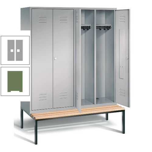 Doppel-Spindschrank, Buche Sitzbank untergebaut, 4 Abteile a 400 mm, Korpus lichtgrau, Tür anthrazitgrau, 2.090 x 1.590 x 815 mm (HxBxT)