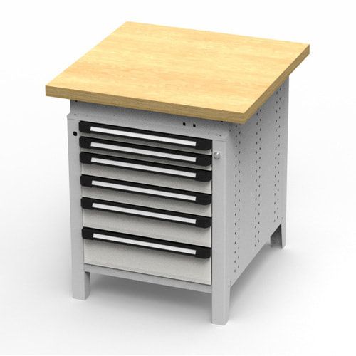 OTTOKIND Werkbank - Arbeitsplatte bündig - 850 x 605 x 750 mm (HxBxT) - 6 Schubladen - lichtgrau