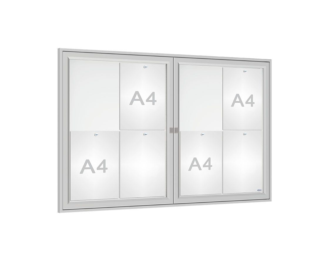 Schaukasten - Doppelflügeltür - 8xA4 - Querformat - 750 x 1.200 x 30 mm (HxBxT) - enzianblau - Infokasten - Präsentationsvitrine