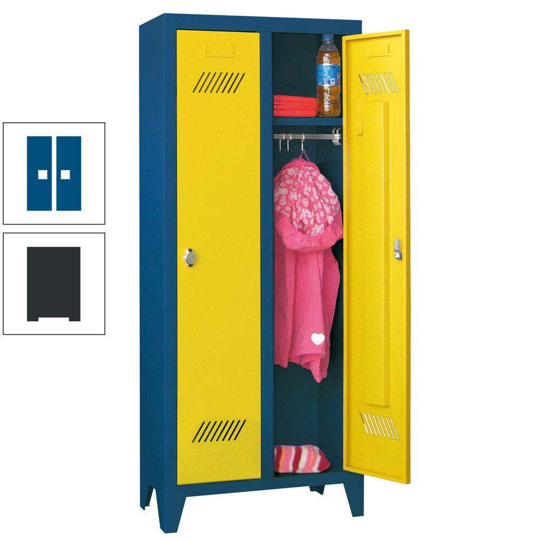 Spindschrank f. Kindergärten - mit Füßen - Höhe 1.300 mm - 2 Abteile a 250 mm - Zylinderschloss - anthrazitgrau
