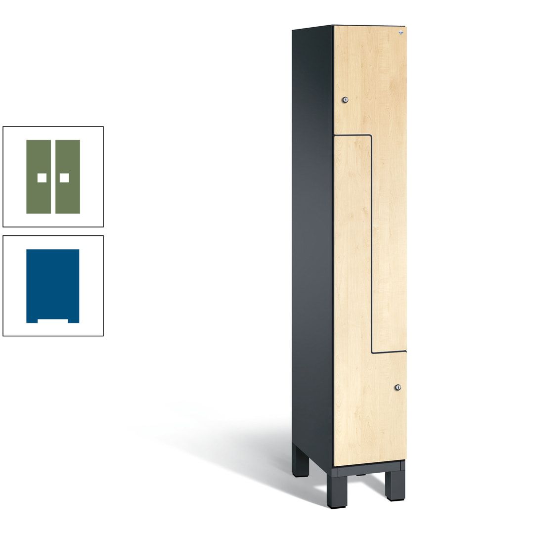 Z-Garderobenspind mit Füßen, 2 Personen, 1.980 x 300 x 525 mm (HxBxT), Korpus anthrazitgrau, Tür anthrazitgrau