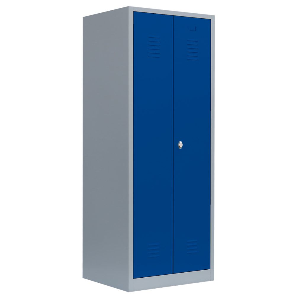 Mehrzweckschrank, Garderobenschrank, 2 Abteile, 6 Fächer, 1.800 x 800 x 500 mm (HxBxT), Kleiderstange, Stahl, Korpus: lichtgrau, Front: enzianblau